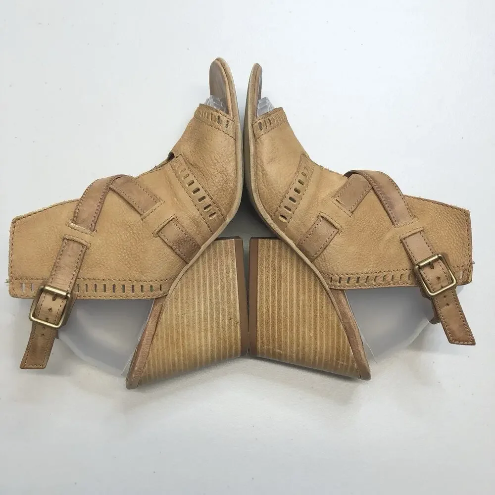 Miz Mooz Sandals Shoes Womens Size 9 40 Beige Leather Wedge Slingback Comfort